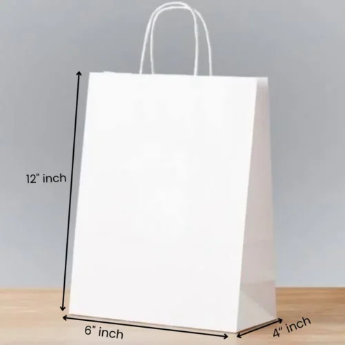 6×4×12 Inches Eco Pack White Paper Bag withTwisted Handle