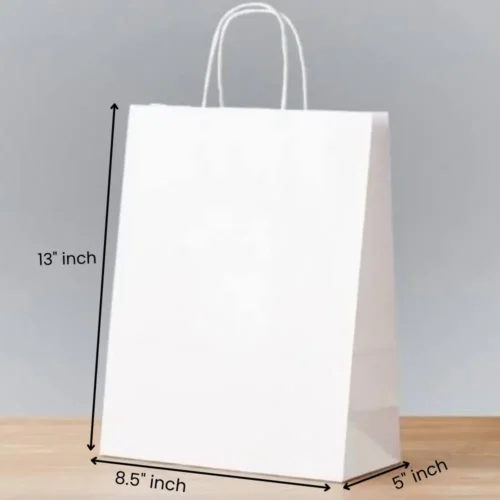 8.5×5×13 Inches Eco Pack White Paper Bag withTwisted Handle