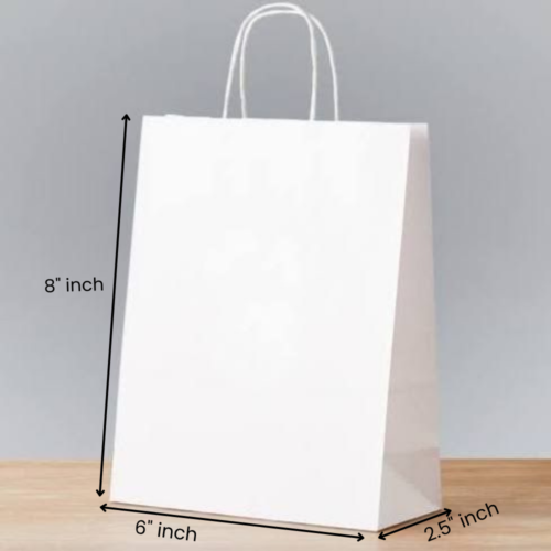 6×2.5×8 Inches Eco Pack White Paper Bag withTwisted Handle